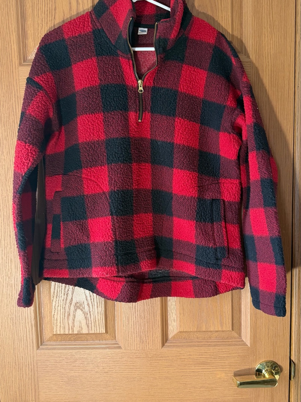 Old Navy Red & Black Buffalo Plaid Half-Zip Fleece Pullover